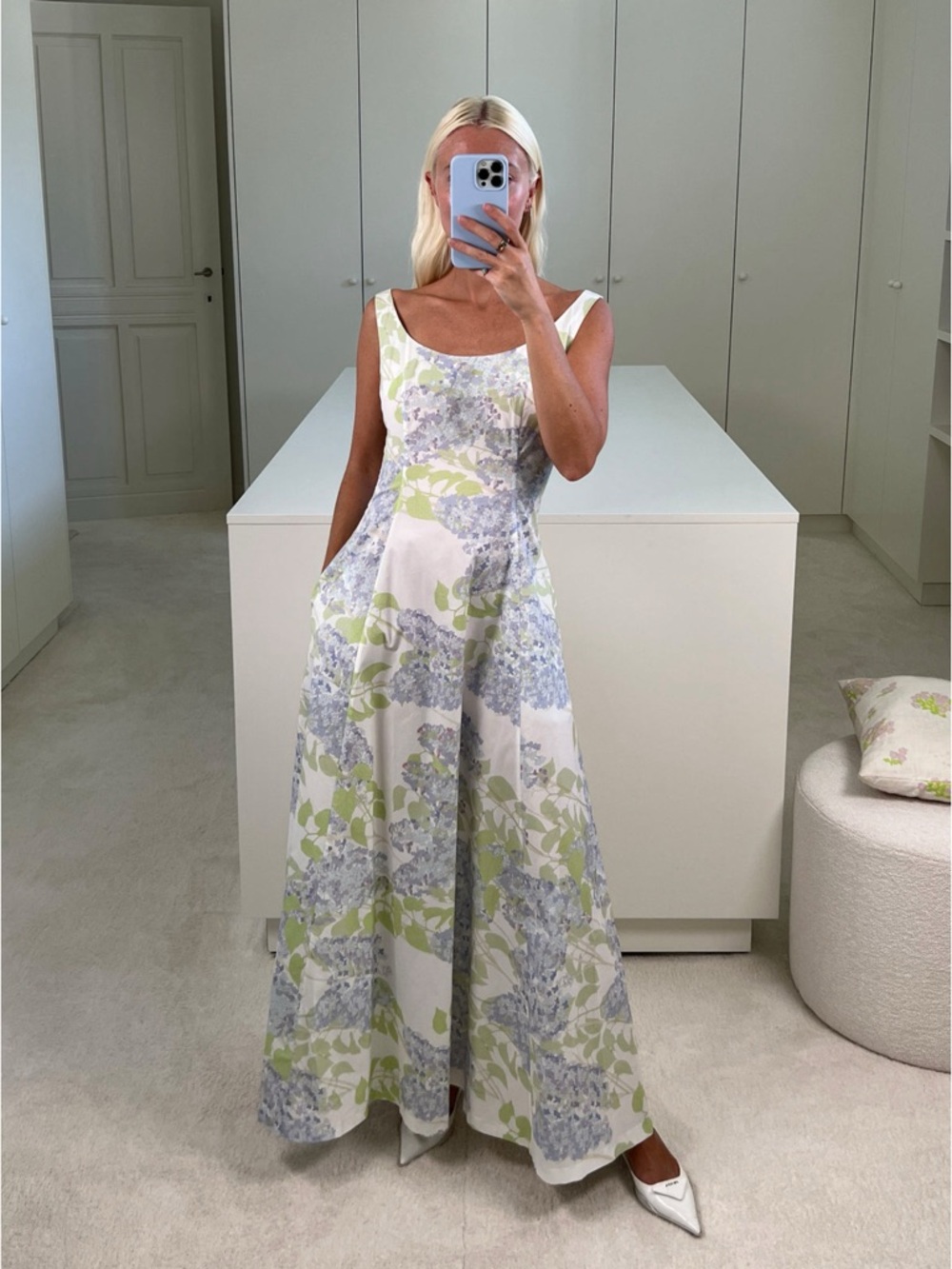 Bernadette Floral Scoop Neck Maxi Dress in Light Blue & Green
